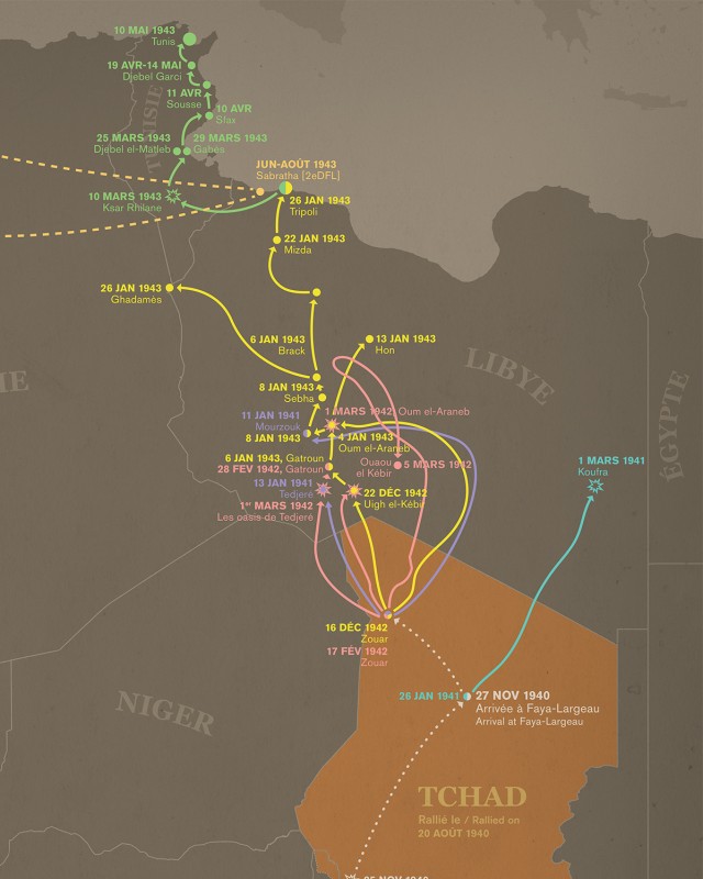 Carte de la colonne Leclerc à la 2e DB