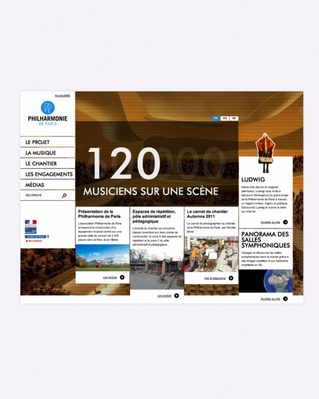 Page d'accueil du site web de chantier de la Philharmonie de Paris